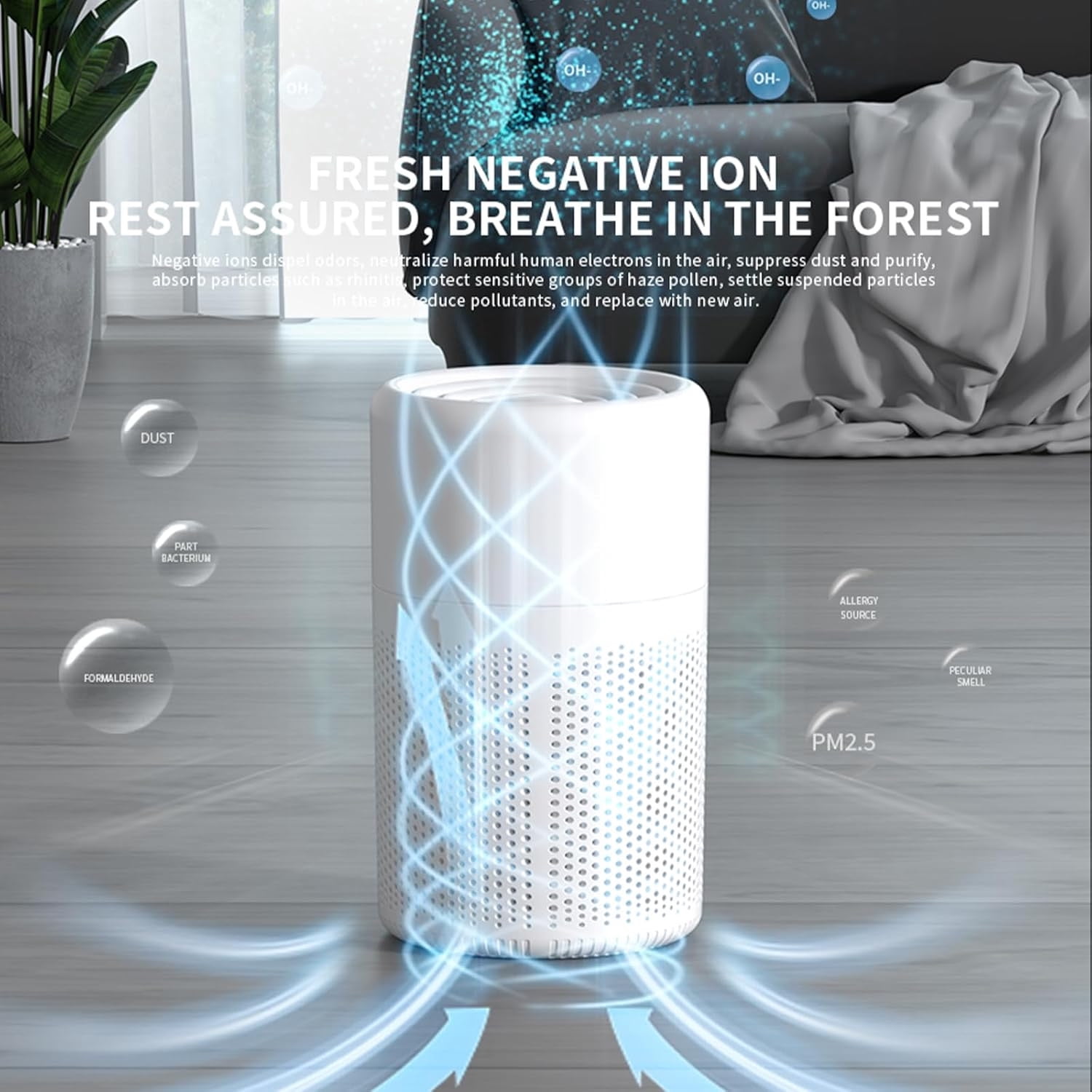 COM1950s Desktop Air Purifier USB, Small Room Air Purifier for Smoke and PM2.5, Portable Desktop Air Cleaner for Home, Office and Indoor Use