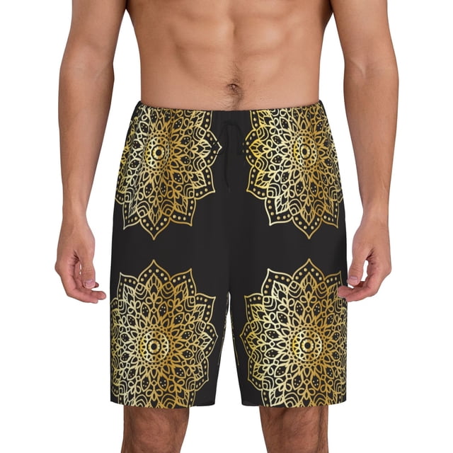 Fotbe Gold Mandala Pantalones Cortos de Pijama para Hombre, Ropa de Dormir, Pantalones de Pijama Cortos para Hombre-XX-Large