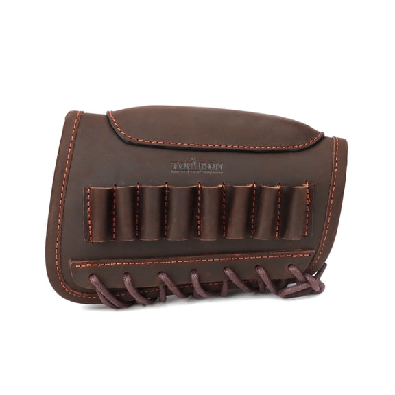 TOURBON Leather Recoil Pad Cheek Rest Cover with Loops Dark Brown