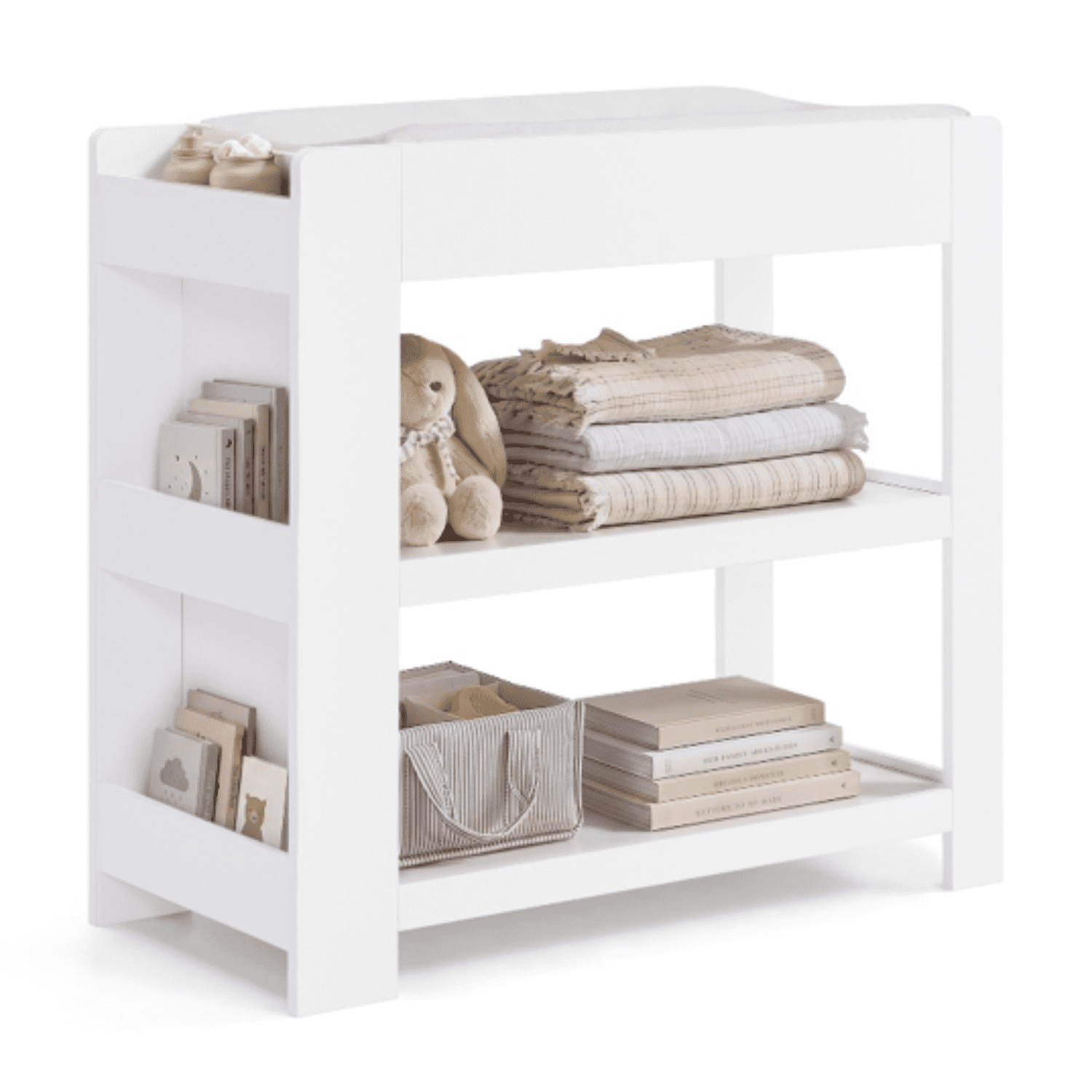 Delta Children Emmie Changing Table with Bookcase Storage, Bianca White