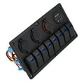 thumbnail image 2 of 12V 24V 8 Gang LED Rocker Switch Panel, Panel de control del interruptor del eje de balancín LED del barco del coche, Encendedor de cigarrillos con voltímetro doble USB con etiquetas y tornillos Ecomeon no, 2 of 6