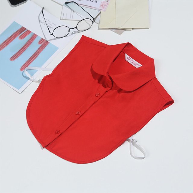 pitrice Femmes Conception Simple Couleur Unie Faux Col Filles Formelle Fausse Demi-Chemise Décoratif Revers Amovible Accessoire Rouge Rond