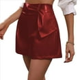 thumbnail image 3 of Faldas de para Mujer, Pantalones Cortos de Sintético de Cintura Alta, Falda Cruzada Fruncida con Cintura Elástica. Vino Tinto S, 3 of 8