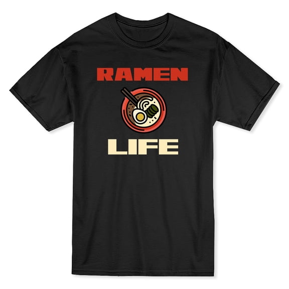Ramen Life Cute Funny Noodles Men Black T-Shirt, Male Large