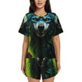 thumbnail image 1 of Balery Fluorescent Wolf Conjunto de Pijama para Mujer con Estampado, Dos Piezas de Manga Corta y Shorts, Ropa de Dormir Suave con Cuello Redondo y Bolsillos-Medium, 1 of 6