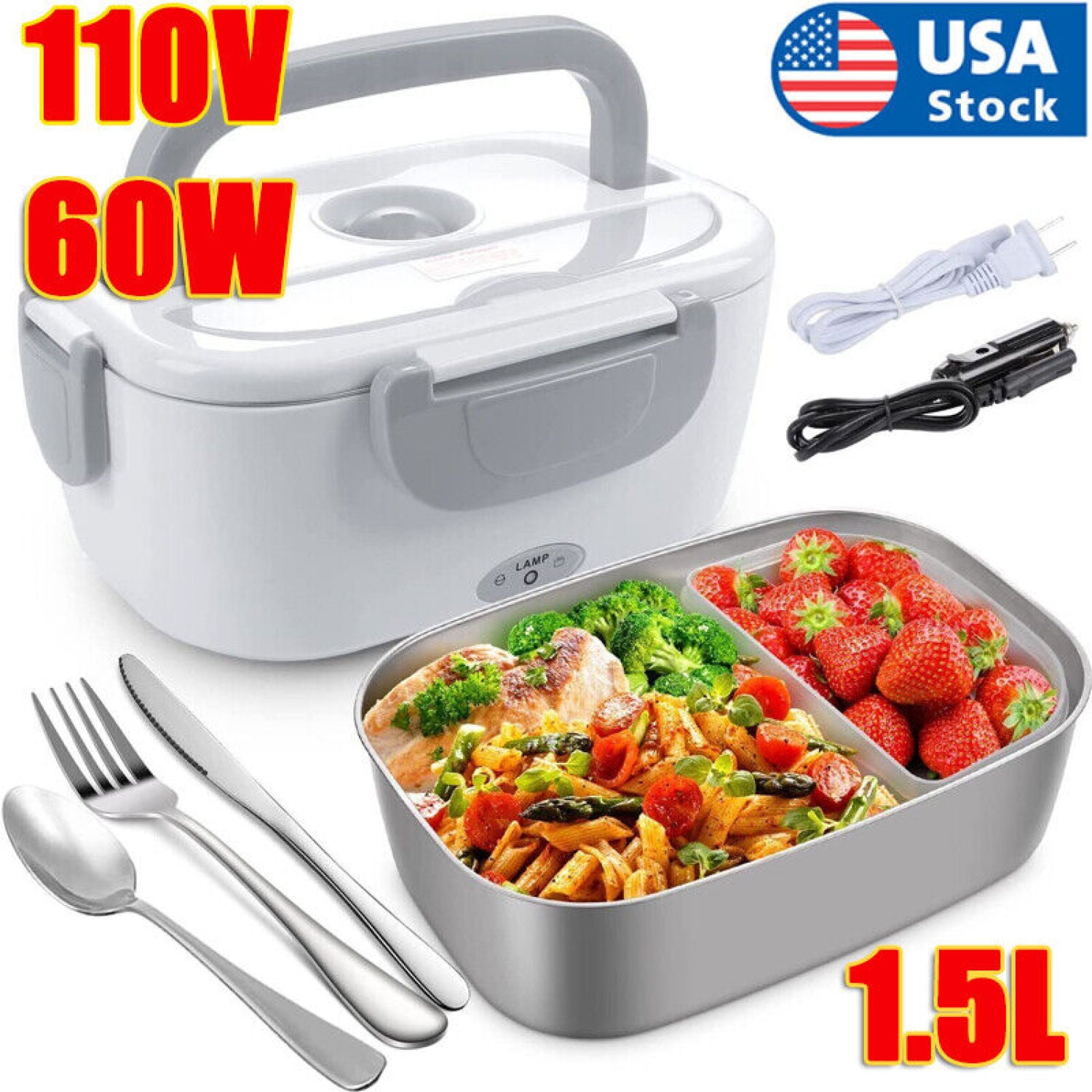 Electric Lunch Box Food Heater, Luncheaze Self Heated Lunchbox 60W