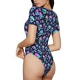 thumbnail image 2 of Salouo Blue Skull Flower for Women's Short Sleeve Bodysuit,Sexy Bodysuits One Piece Round Neck Bodysuit Shapewear Tummy Control-Large, 2 of 7