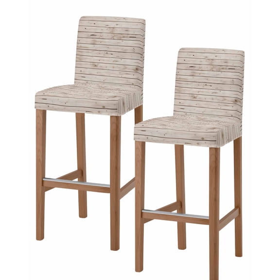 Vintage Farmhouse Bar Stool Covers Set of 2, Country Retro Beige Wooden Grain Stretch Washable Bar Chair Covers with Backs, Removable Pub Counter Height Chair Cover for Kitchen Dining Room Cafe