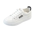 thumbnail image 2 of Domuza Women's PU Leather Low Top Sneakers No Tie Lazy Shoelace Label Decor Lightweight Non Slip Flat Casual Walking Footwear Black 6.5（EU-37）, 2 of 3