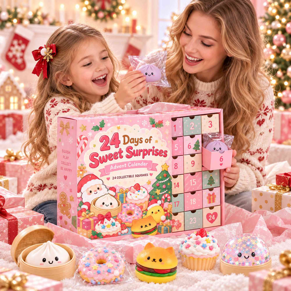 2026 Christmas Squishy Advent Calendar 24 Days, Dessert Themed Dumpling Squishy Toys Mystery Blind Box Countdown with Fidget Surprises for Birthday Gifts and Christmas Stocking Stuffers
