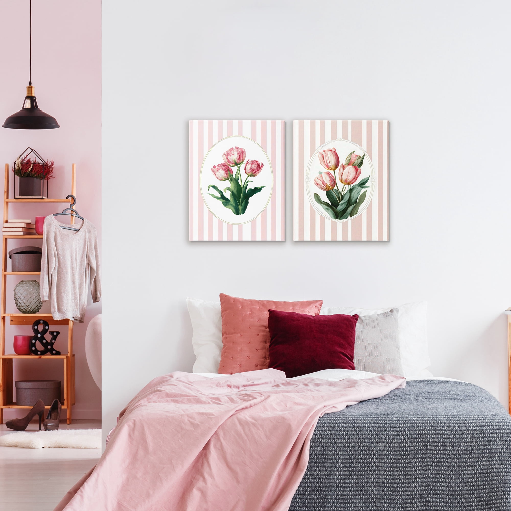 Stupell Industries Blush Tulips on Stripes 2 Piece Canvas Wall Art Set, design by Ink Drop Loft