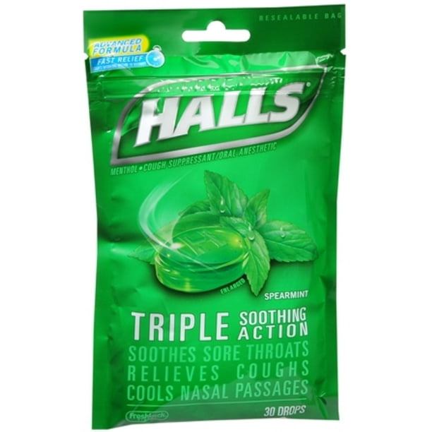 Halls, Triple Soothing Action Cough Suppressant Drops, Spearmint 30