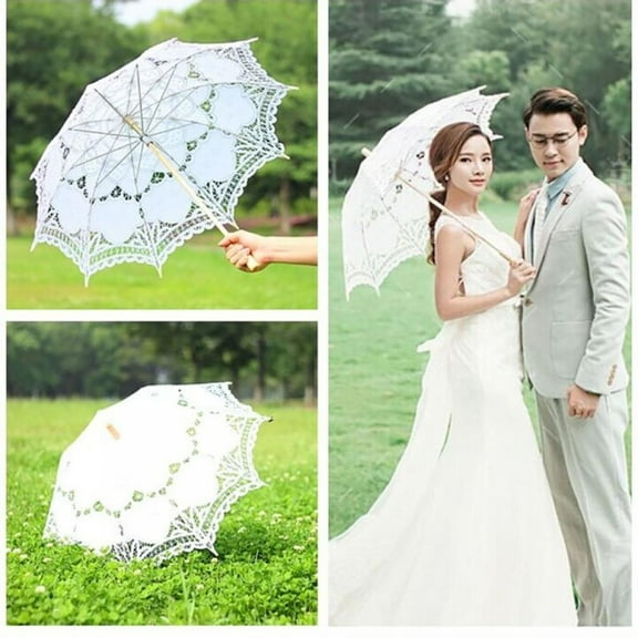 Lace Umbrella Vintage Crafted Flowers Embroidery Umbrellas Romantic Wedding Bridal Photo Props Lady Costume Accessor,White