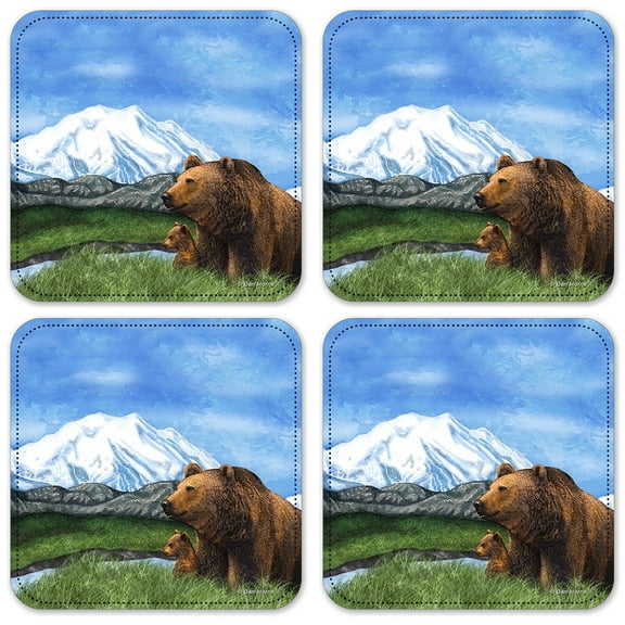 Vinyl Drink Coasters - Set of 4 - Bear & Cub - Image by Dan Morris
