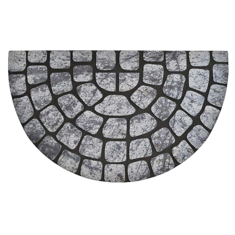 Outdoor Half Round Front Door Mat Embossed Paving Stones Rubber Rug