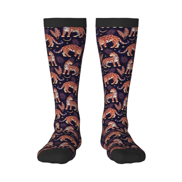 Fotbe Leopard Print Calcetas Divertidas Estampadas para Hombre y Mujer, Calcetas de Algodón hasta la Rodilla para Caminar, Correr, Enfermería y Embarazo