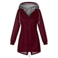 thumbnail image 4 of larppty Long Raincoat for Women Waterproof Drawstring Hooded Jacket Traveling Outdoor Windbreaker Jackets Fall Fashion (Wine, 5XL), 4 of 7