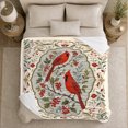 thumbnail image 4 of Cardinal Pair Inside An Ornamental Botanical Frame, Soft Flannel Blanket with Ornamental Folk Botanical Print, Housewarming Gift and Home Decor for Bedroom and Living Room, 4 of 7
