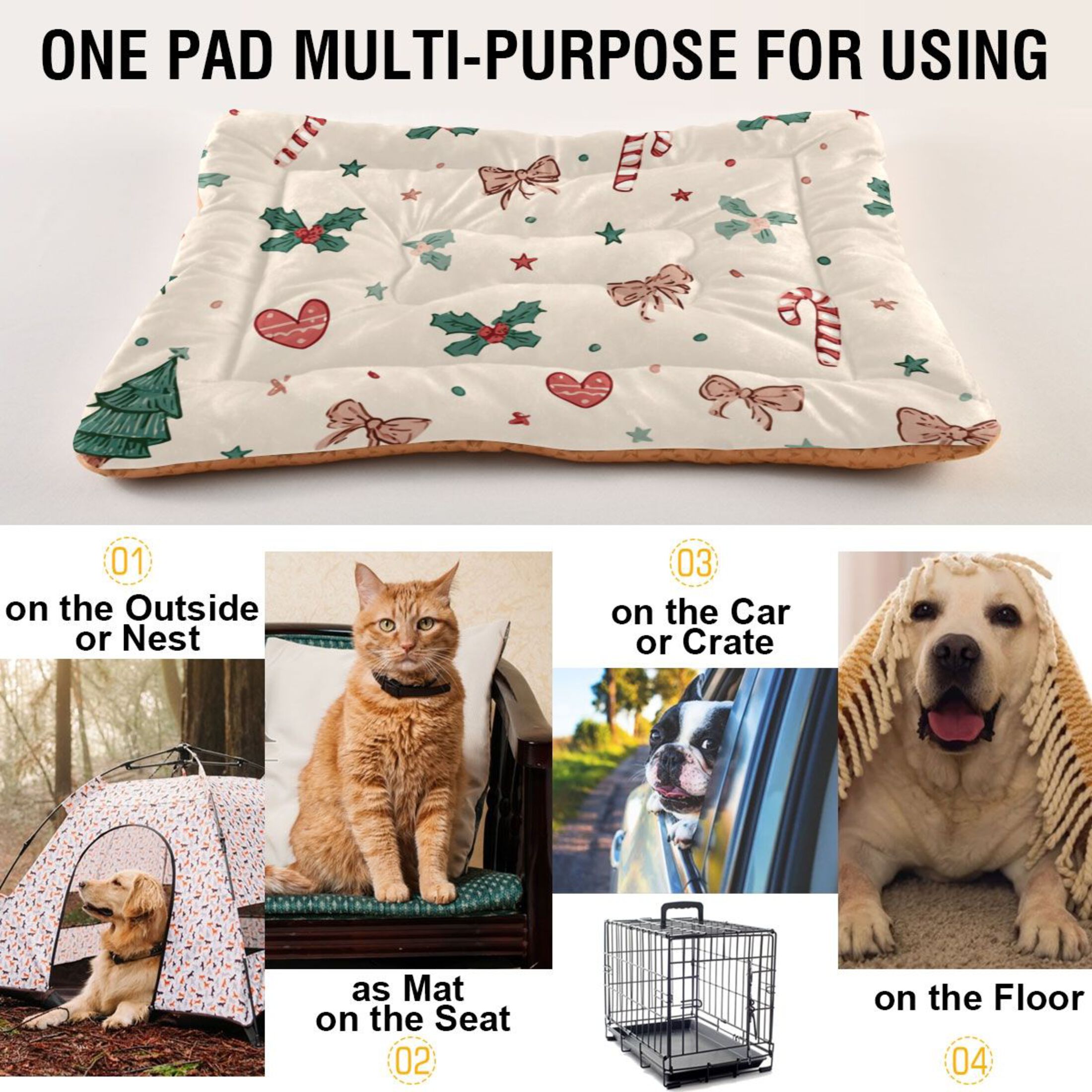 Cozy Mat Pet Bed Indoor Outdoor Warm Soft For Cat Dog Puppy(S/M) Small Christmas Motifs
