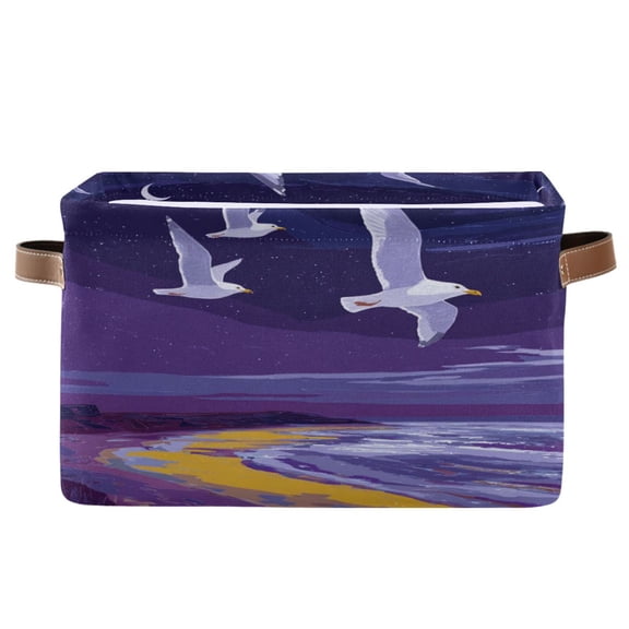 1-Pack Square Closet Organizers with Handles Open Basket Bins Seagulls and The Beach Storage Basket for Home Office