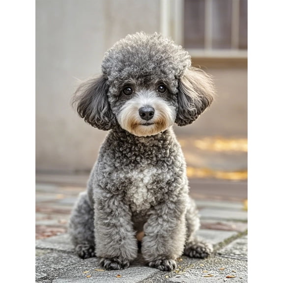 Gray Poodle Diamond Art 5D Diamond Painting DIY Kits Full Round Drill Beads Crystal Rhinestone by Number Embroidery Stitch Handmade Arts and Crafts for Living Room Bedroom Home Wall Decor 12x16 inch