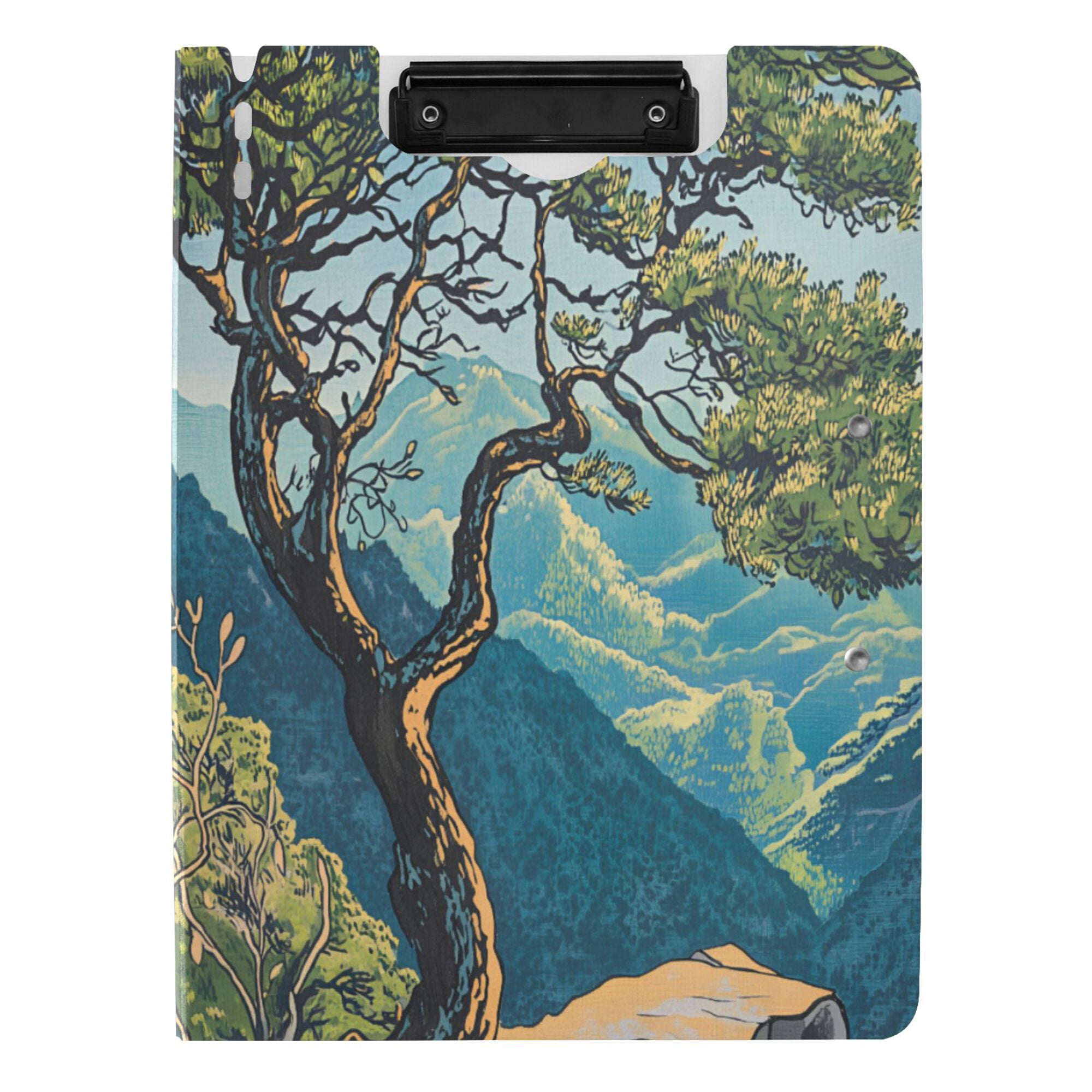 FORMRS A4 Clipboard Folder with Pen Holder Horizontal Foldable School Office Binder, Yellow Tree