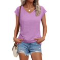 thumbnail image 2 of KLHDSF Womens Summer Tops Soft V Neck Short Sleeve Tee Summer Casual Stretchy Daily Basic Top Purple L, 2 of 6