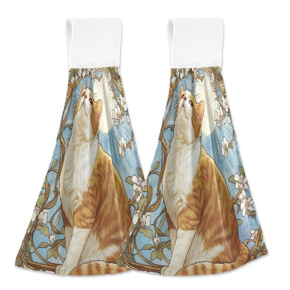 BZSMCE Hanging Hand Towels Fashion Whiskers in Bloom Pattern 2-Pack - Velcro Style Bathroom Kitchen Towels