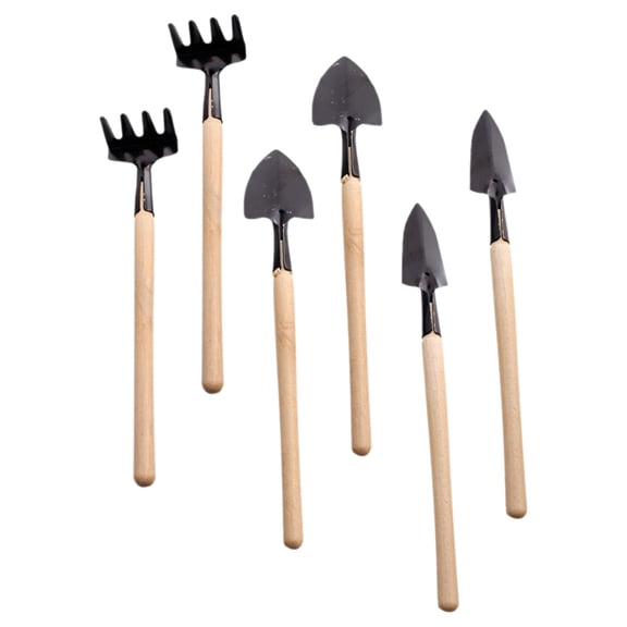 Raindrops 2Sets Mini Garden Tools for Kids in Metal and Wood for Loosening Soil