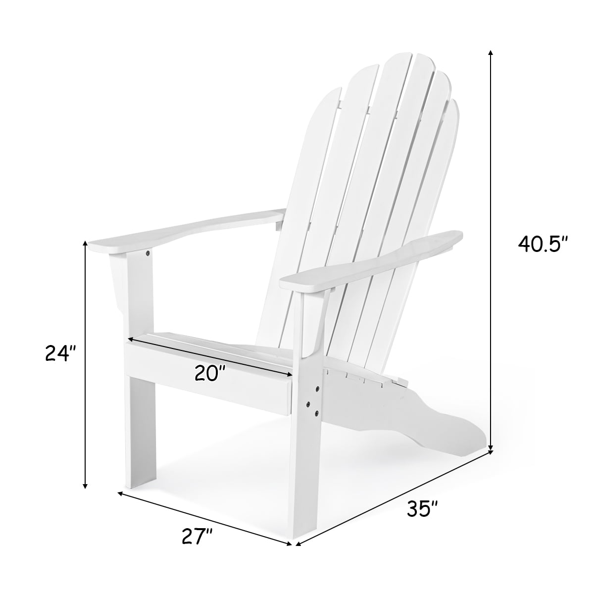 Costway Outdoor Adirondack Chair Accent Chair Solid Wood sturdy Patio Garden Furniture White