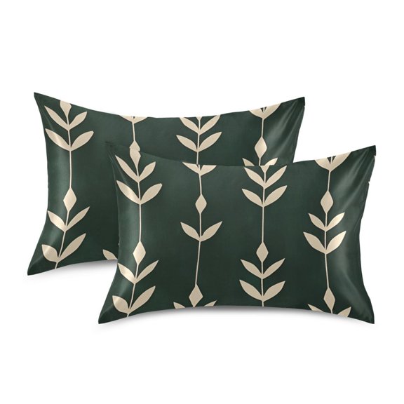 Yayeee Pillowcase Standard Size Set of 2 Satin Wrinkle Resistant Pillow Case, Green Plants