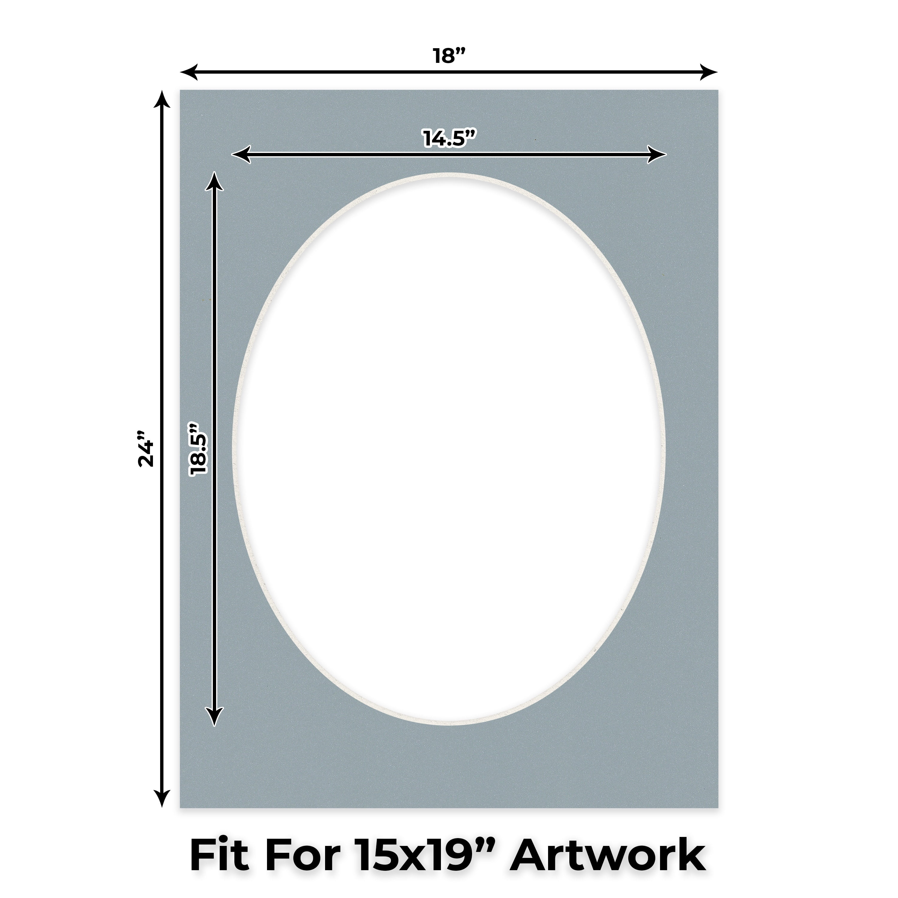 Metallic Silver Picture Frame Mat for 18x24 Frames - Oval Opening for 15x19 Photos - 25 Mats