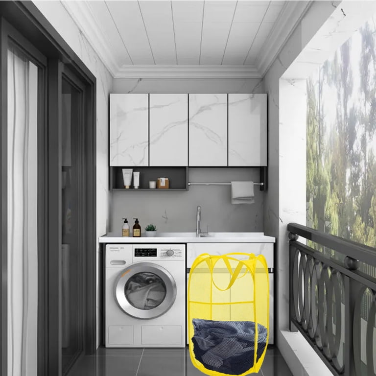 Mesh Pop-Up Laundry Hamper With 2 Compartments - Foldable, Odor-Resistant, Great For Dorms & Small Spaces (White)