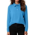thumbnail image 2 of Lumtrix Girls Long Sleeve Polo Shirt Dressy Spring Summer Collared Uniform Loose Fit Solid Tops Blue 150, 2 of 5