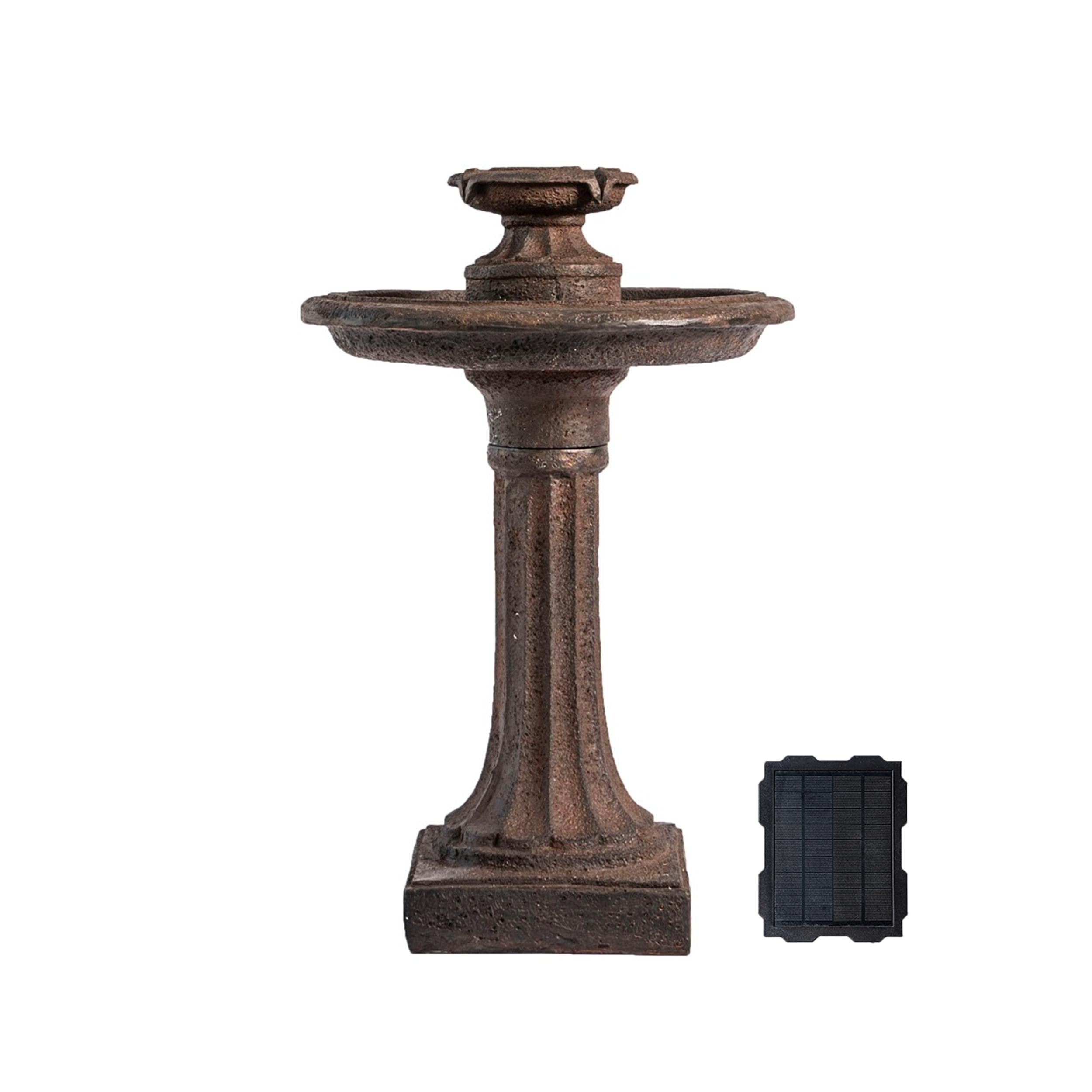 XBrand 28" Solar Water Fountain, 1-Tier, Outdoor Birdbath, Brown Resin, With Solar Panel, Solar Pump for Home Garden Yard Décor