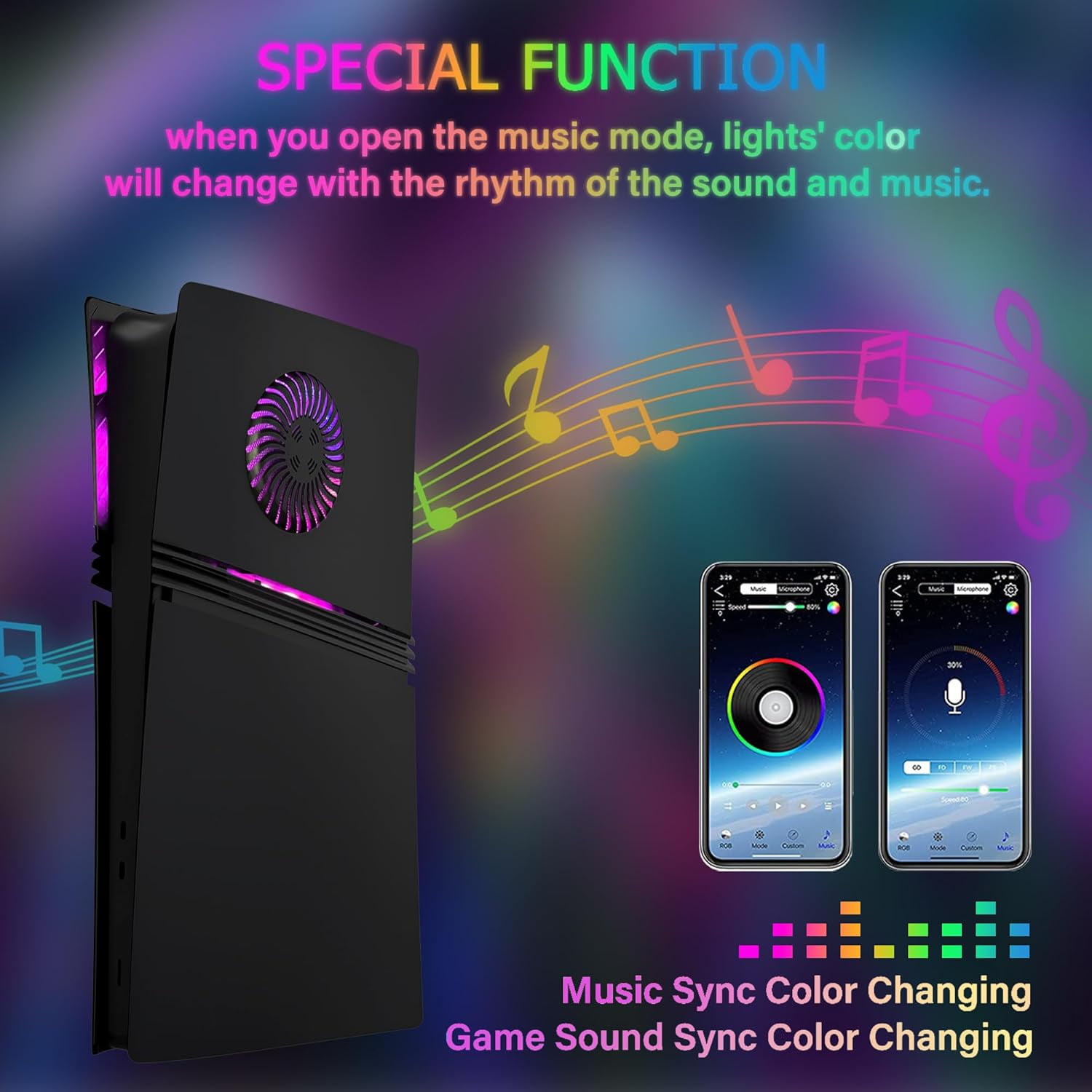 Cover Plates for PS5 Pro Digital Edition with RGB Light Strip and Dust Filter with Cooling Vents Uberwith 400+ Effects LED Light Ring Console Face Plate Cover DIY Decoration Kit Accessorie Black
