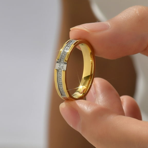 Fashion Jewelry Women Ring With CZ 6mm 14K Yellow Gold Cross Rings For Women Men Plus Big Size 10 11 12 Wedding Ring Gift 2025