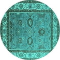 thumbnail image 1 of Ahgly Company Machine Washable Indoor Round Oriental Turquoise Blue Industrial Area Rugs, 7' Round, 1 of 4