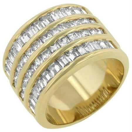 4 Row Gold Cubic Zirconia Cocktail Ring, Size : 08