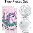 thumbnail image 2 of Coolnut Fingertip Hand Towels, Set of 2 Pcs Cute Unicorn with Flowers on Pink Absorbent Face Bath Towels for Bathroom Kitchen, 30"x15", 2 of 6