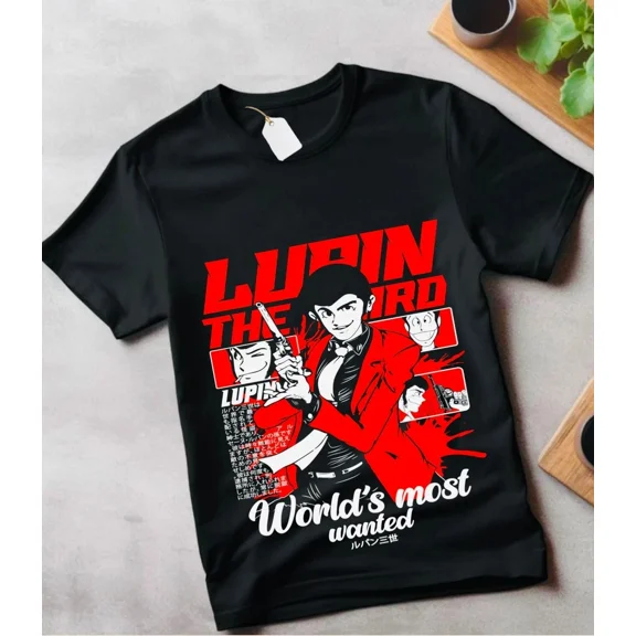 Lupin The Third World Most Wanted Anime Black T-Shirt