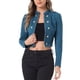 thumbnail image 4 of CHAQUETA CORTA DE SUEDE SINTÉTICO PARA MUJERES INSPIRE CHIC, DE DOBLE BOTÓN, CON CUELLO ALTO, CIERRE DE CREMALLERA Y MANGAS LARGAS, TALLA XL, AZUL LAGO, 4 of 6