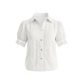 thumbnail image 7 of Mifsaly Button Down Shirts Women Crochet Lace Trim Elegant Business Casual Tops Short Sleeve V Neck Collar Blouses for Work office Summer Vacation Outfits White,L, 7 of 7