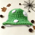 thumbnail image 2 of Mushroom Crochet Bucket Hat with White Dots, Adult Knit Winter Beanie, Cute Cold Weather Headwear, 2 of 5