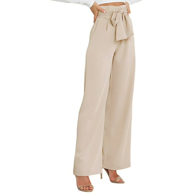 Pantalones Palazzo de Pierna para Mujer, con Cinturón, Cintura Alta, Informales, Holgados, Largos y con Bolsillos. Albaricoque XL