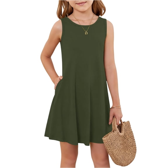 Girls Dresses Sleeveless A-Line Cute Summer Dresses with Pockets