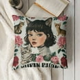 thumbnail image 3 of Just A Girl Who Loves Cats Throw Pillow Cover, Cute Cat Themed Gifts Pillowcase,Cat Lovers Gifts for Girl Women, Home Farmhouse Bed Couch Decor, 3 of 5