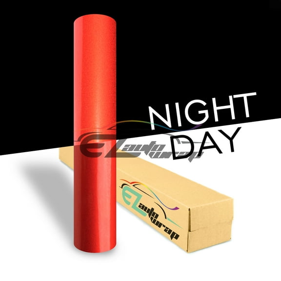 EZAUTOWRAP Red Night Reflective Vinyl Wrap Sticker Decal Graphic Sign Self Adhesive Film Roll For Car Vehicle Boat Truck Trailer RV Motorcycle Bike Road Sign Party Club Decoration