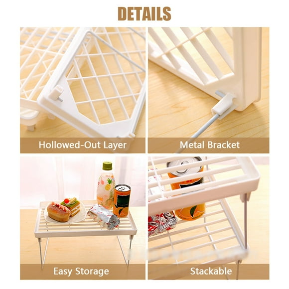 Storage Shelves, Stackable Countertop Shelf Cabinet Cupboard Concise Kitchen Small Storage Rack Folding Shelf Metal Storage Shelves with Foldable Storage Shelf for Bathroom Pantry