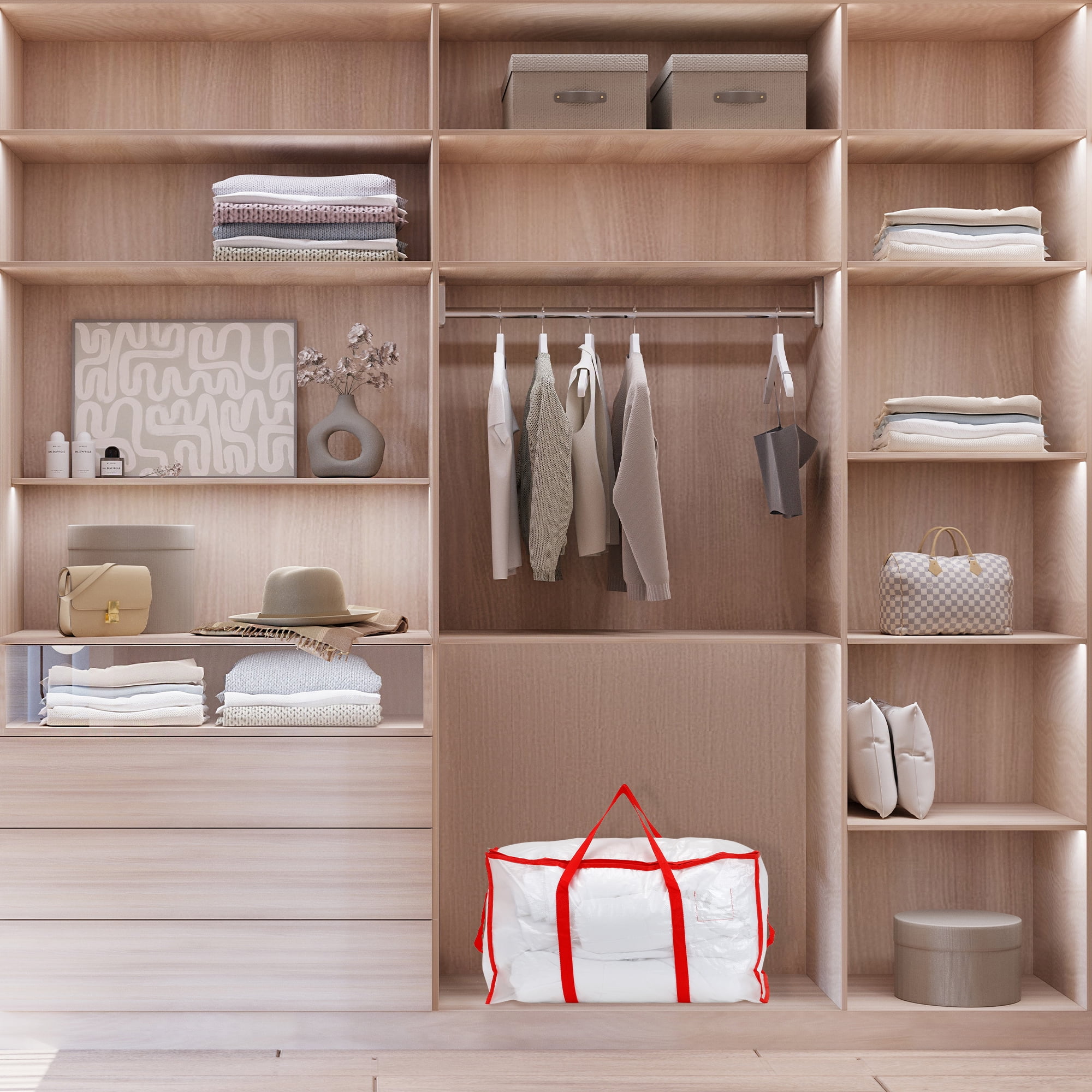 Unique Bargains 1 Pack Clothes Storage Foldable Storage Bags for Closet Organizers Red